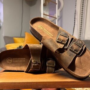 White Mountain Rustic Brown Buckle Slides